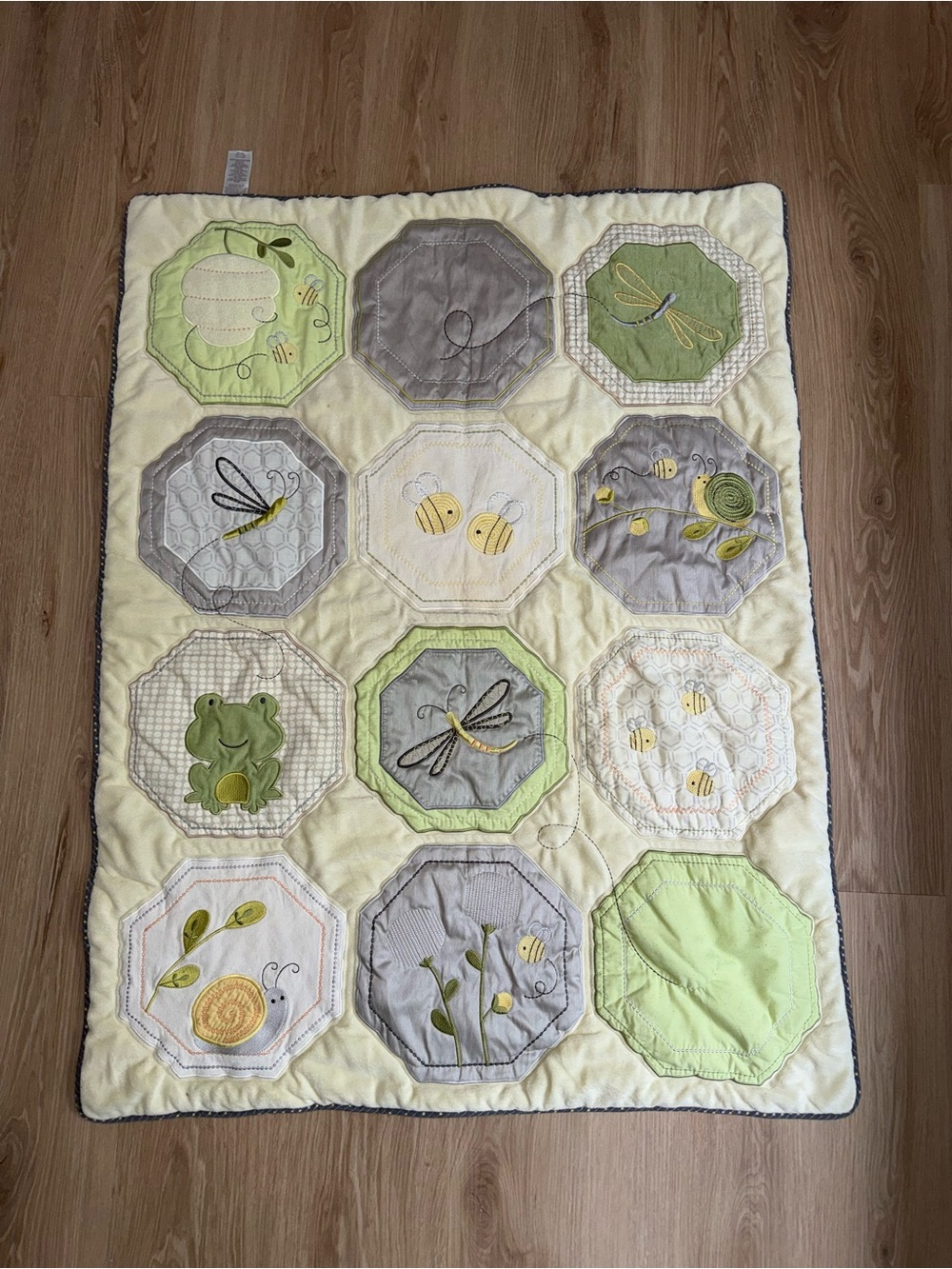 Carter's Dragonflies Baby Quilt Frogs Snails Crib Embroidered Yellow Green